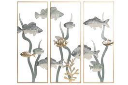 DKD Home Decor Set de 3 Decoraciones de Pared de Metal Azul Marino y Dorado