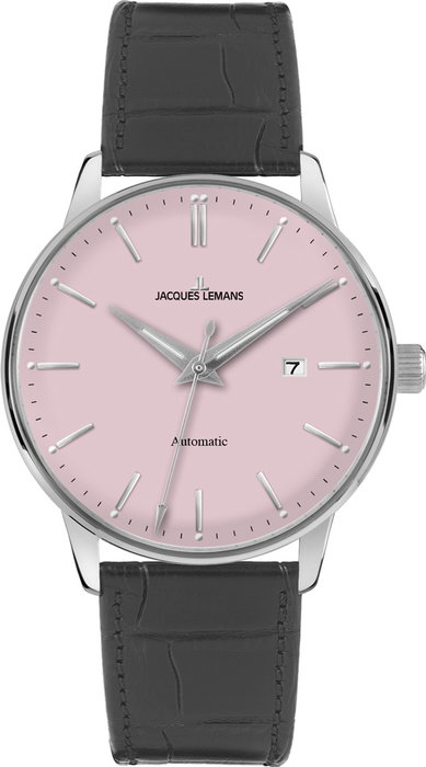 Jacques Lemans 1-206F con correa de piel negra y esfera rosa Jacques Lemans 1-206F con correa de piel negra y esfera rosa