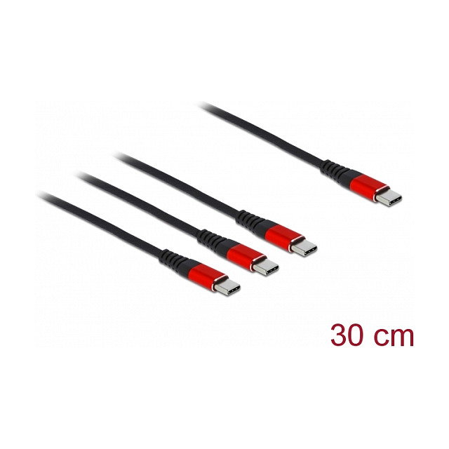 DeLOCK Cable de carga USB 3 en 1 USB Type-C™ a 3 x USB Type-C™ 30 cm Negro, Rojo DeLOCK Cable de carga USB 3 en 1 USB Type-C™ a 3 x USB Type-C™ 30 cm Negro, Rojo