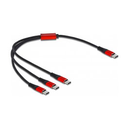 DeLOCK Cable de carga USB 3 en 1 USB Type-C™ a 3 x USB Type-C™ 30 cm Negro, Rojo