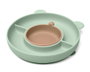 KioKids Plato de Silicona con 3 Compartimentos, Ventosa y Diseño de Oso para BLW, Verde, de Grado Alimentario y Lavavajillas, Edad +6 Meses
