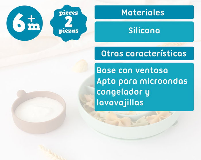 KioKids Plato de Silicona con 3 Compartimentos, Ventosa y Diseño de Oso para BLW, Verde, de Grado Alimentario y Lavavajillas, Edad +6 Meses
