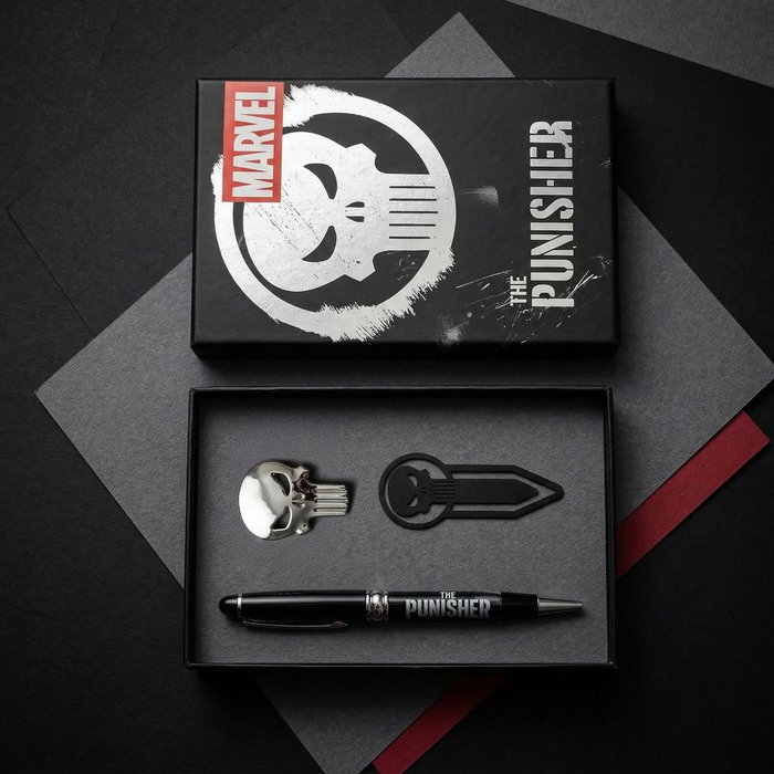 Cerdá Set de Regalo Marvel The Punisher con Bolígrafo, Pin y Marcapáginas