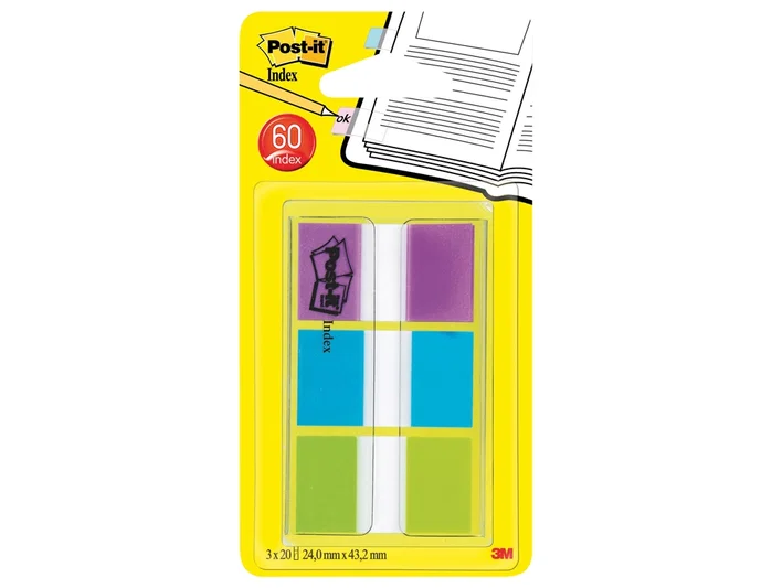 Post-it Banderitas Separadoras Index 680 Colores Surtidos (Azul, Verde, Violeta) con Dispensador