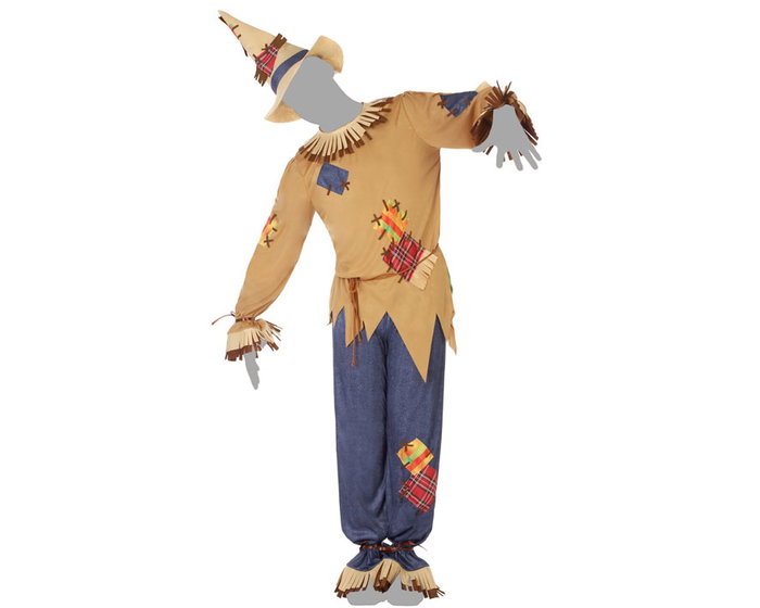 Disfraz de Espantapájaros Hombre Adulto Halloween, Incluye Sombrero, Camisa y Pantalón con Parches, Tallas M y L