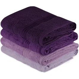 HOB8681181534298 - Juego de 4 Toallas de Baño de Algodón, 70x140 cm, Color Morado