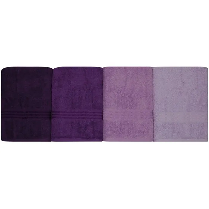 HOB8681181534298 - Juego de 4 Toallas de Baño de Algodón, 70x140 cm, Color Morado HOB8681181534298 - Juego de 4 Toallas de Baño de Algodón, 70x140 cm, Color Morado