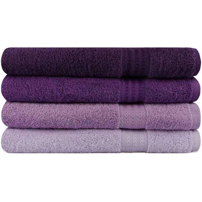 HOB8681181534298 - Juego de 4 Toallas de Baño de Algodón, 70x140 cm, Color Morado HOB8681181534298 - Juego de 4 Toallas de Baño de Algodón, 70x140 cm, Color Morado