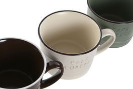 DKD Home Decor Taza Vintage 11 x 7.5 x 12 cm (12 Unidades) Gres Verde Beige 420ml Apto Microondas Lavavajillas