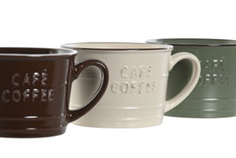 DKD Home Decor Set de 12 Tazas de Café de Gres con Relieve Coffee