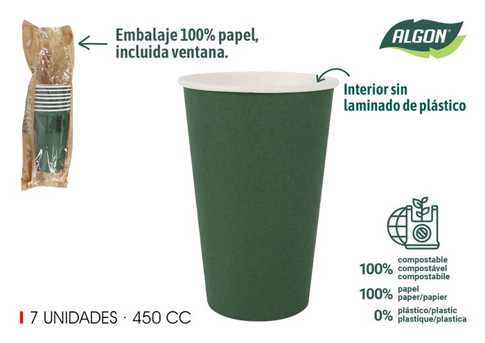 Algon Set 7 Vasos Cartón Verde Pino 450 cc (16 Unidades) Algon Set 7 Vasos Cartón Verde Pino 450 cc (16 Unidades)