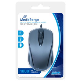 MEDIARANGE MROS201 Ratón Óptico USB con Cable, Ambidiestro, 1000 DPI, Negro y Gris