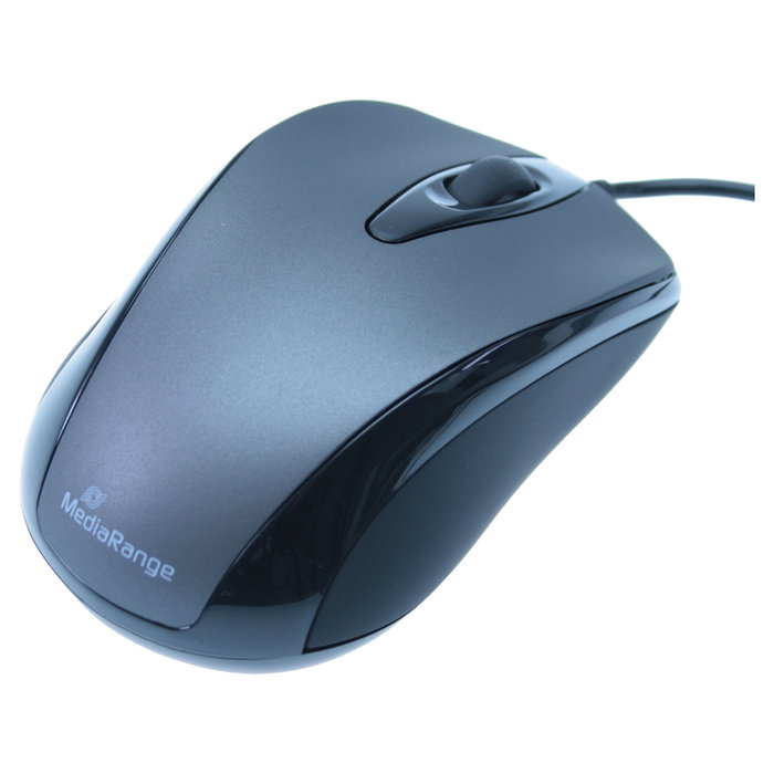 MEDIARANGE MROS201 Ratón Óptico USB con Cable, Ambidiestro, 1000 DPI, Negro y Gris