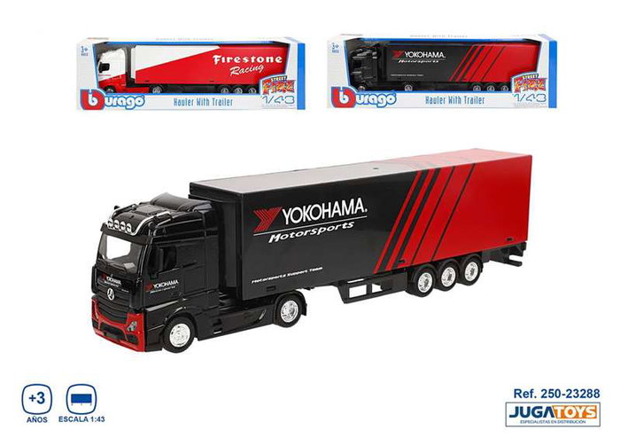 Burago Camión de Metal Street Fire Mercedes Actros con Remolque Escala 1:43