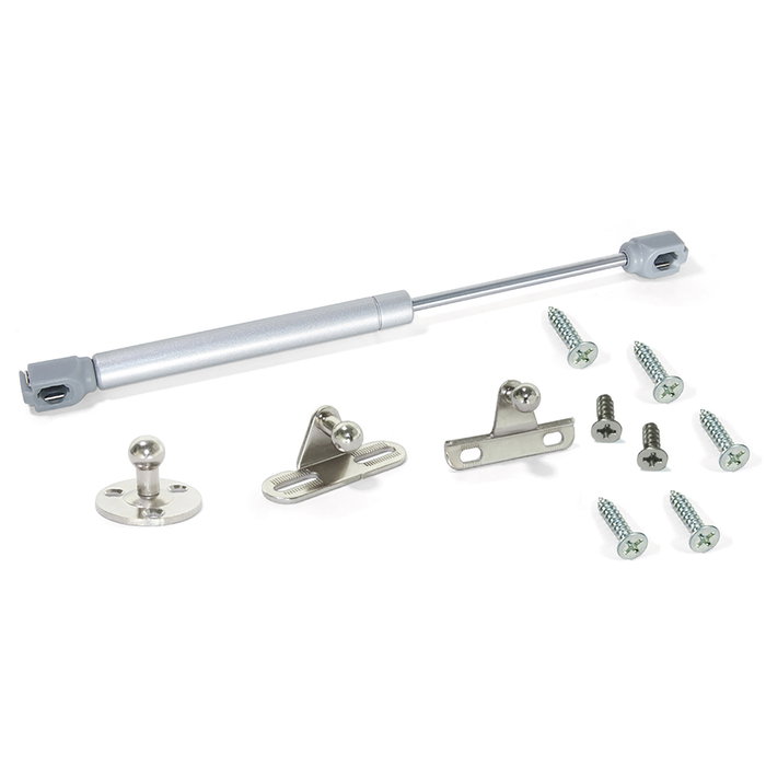 Emuca Lote de 10 pistones para puertas elevables H, 8kg, recorrido 100mm, con enganches, Acero y Plástico, Gris metalizado