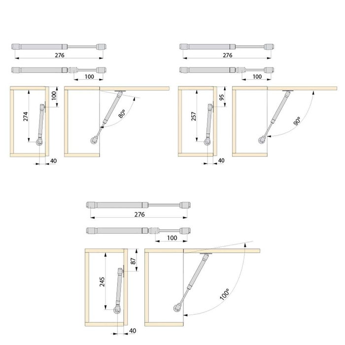 Emuca Lote de 10 pistones para puertas elevables H, 8kg, 100mm Emuca Lote de 10 pistones para puertas elevables H, 8kg, 100mm