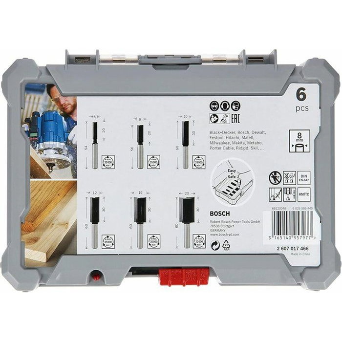 Bosch Professional Juego de fresas rectas 2607017466 - Vástago de 8 mm - Ø12/16/20 mm - 6 piezas