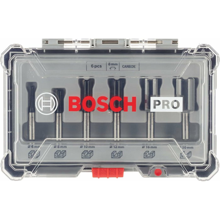 Bosch Professional Juego de fresas rectas 2607017466 - Vástago de 8 mm - Ø12/16/20 mm - 6 piezas