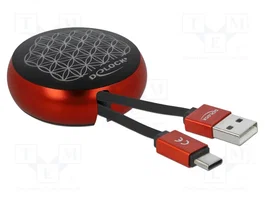DeLOCK Cable Retráctil USB Tipo-A a USB-C Negro/Rojo 0,92 m