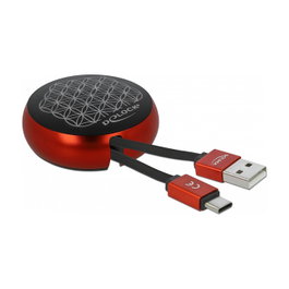 DeLOCK Cable retráctil USB-A a USB-C 2.0 negro/rojo 92cm
