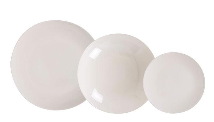 Santa Clara Vajilla 18 Piezas "Onda" Ivory Brillo Redonda Liso 26 cm, Hondo 21 cm, Plato 20 cm (2 Unidades)