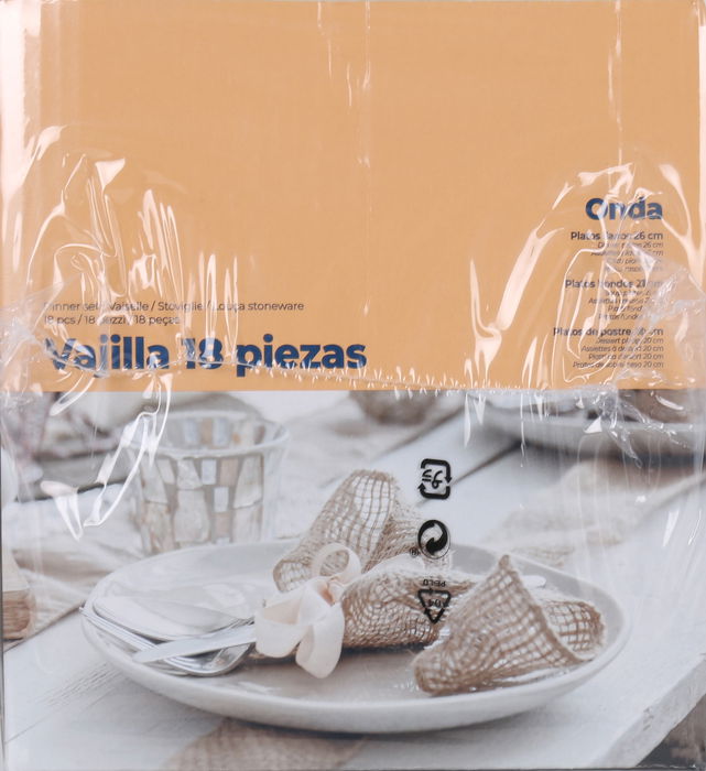 Santa Clara Vajilla 18 Piezas "Onda" Ivory Brillo Redonda Liso 26 cm, Hondo 21 cm, Plato 20 cm (2 Unidades)