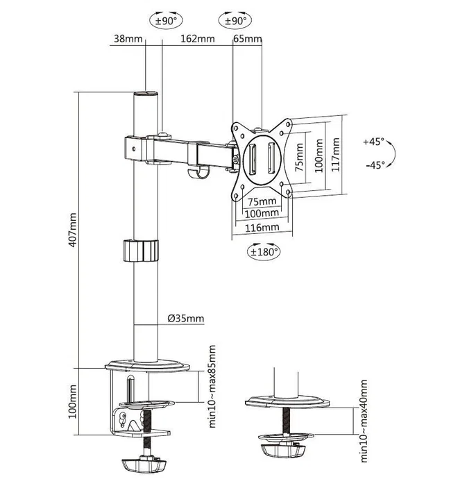 Equip Soporte de mesa articulado para monitor 17''-32''