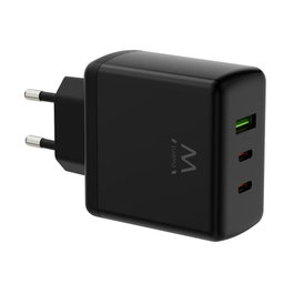Ewent EW1331 Cargador Rápido GaN 65W 2x USB-C PD 3.0 + 1x USB-A QC 3.0 Compatible con Portátiles y Smartphones