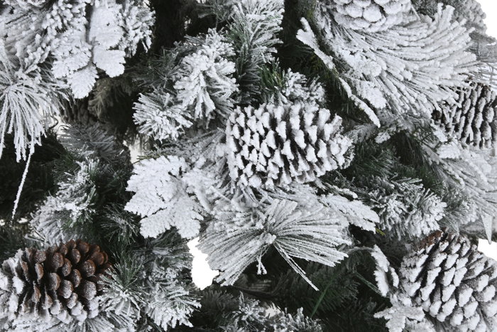DKD Home Decor Árbol de Navidad LED con acabado nevado, 584 ramas y piñas, Blanco
