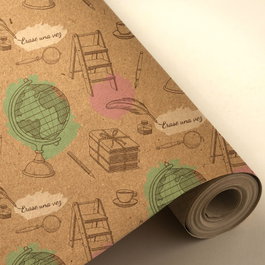 PRYSE Bobina de papel de regalo librería vintage 100% kraft reciclado 62cm x 4kg
