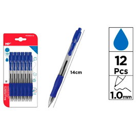 MP Bolígrafo retráctil azul, 12 uds, blíster