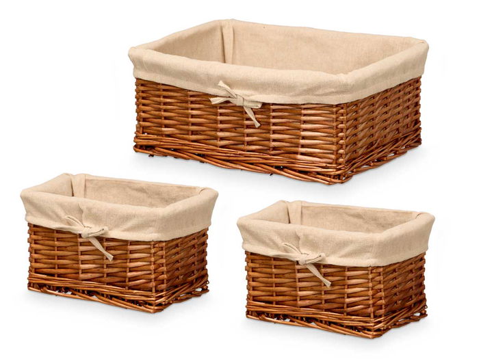 Kipit Set 1 Cesto Rectangular Mimbre 39x16x30cm y 2 Cestas Pequeñas 25x17x14.5cm (Set de 6)
