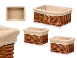 Kipit Set 1 Cesto Rectangular Mimbre 39x16x30cm y 2 Cestas Pequeñas 25x17x14.5cm (Set de 6)