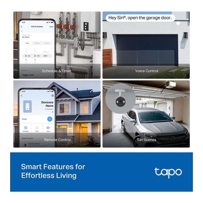 TP-Link Tapo S110E Enchufe Inteligente WiFi, Actuador de Conmutación 7 Canales 2400 MHz, Blanco, 150 W, 100-250V