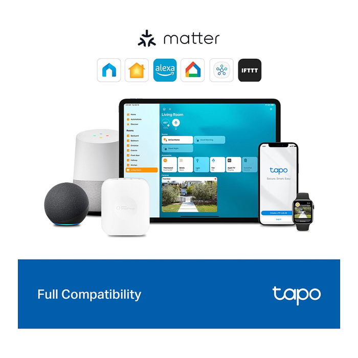 TP-Link Tapo S110E Enchufe Inteligente WiFi, Actuador de Conmutación 7 Canales 2400 MHz, Blanco, 150 W, 100-250V