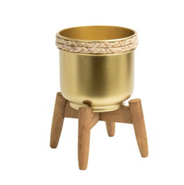 DKD Home Decor Macetero de Metal y Madera Dorado