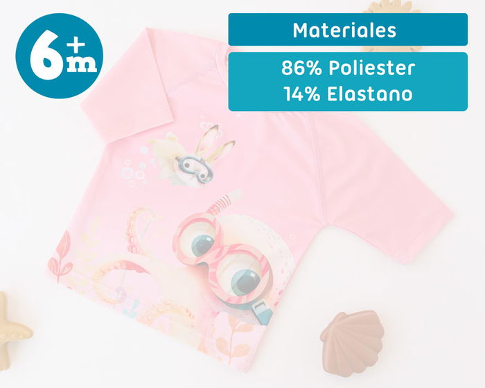 KioKids Camiseta de Baño para Bebé 6 Meses con Protección Solar UPF50+ Rosa - Diseño Pulpo y Conejo Submarinista Ocean Dreams KioKids Camiseta de Baño para Bebé 6 Meses con Protección Solar UPF50+ Rosa - Diseño Pulpo y Conejo Submarinista Ocean Dreams