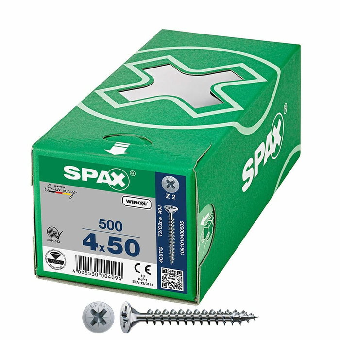 Spax Tornillo Universal Cabeza Plana Wirox 4x50mm, 500 unidades Spax Tornillo Universal Cabeza Plana Wirox 4x50mm, 500 unidades