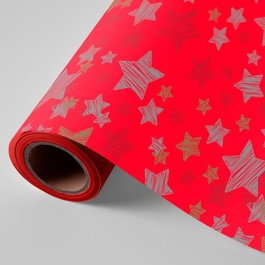 PRYSE Bobina de papel de regalo Navidad estrella roja 62cm x 4kg