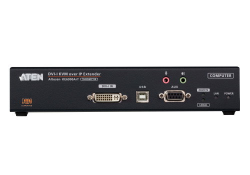 Aten KE6900AiT Transmisor KVM DVI-I sobre IP para una pantalla con acceso a Internet y consola remota USB, 1920x1200, montaje en rack, Negro