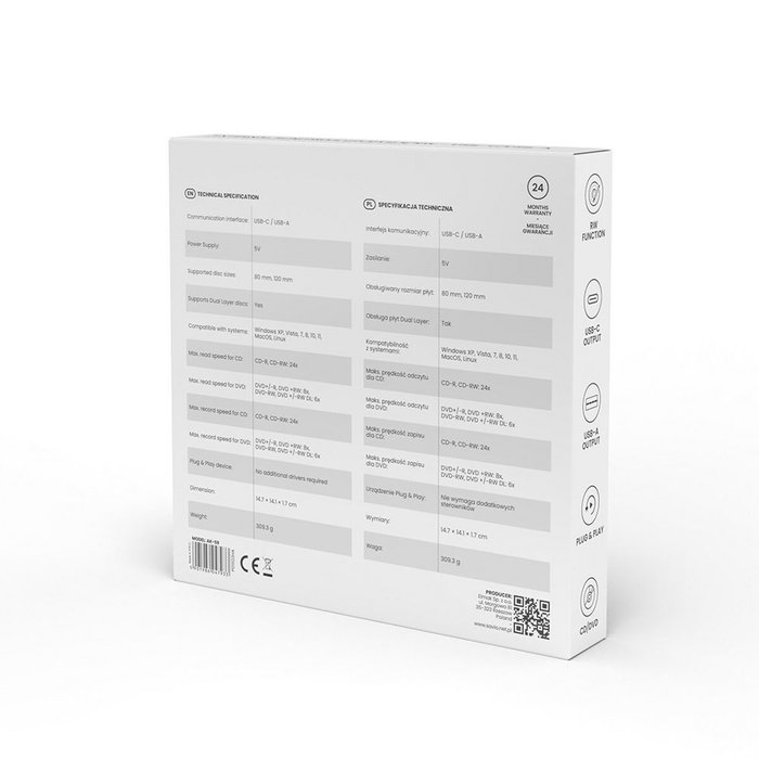 SAVIO Unidad de DVD externa AK-59, Negro, USB A