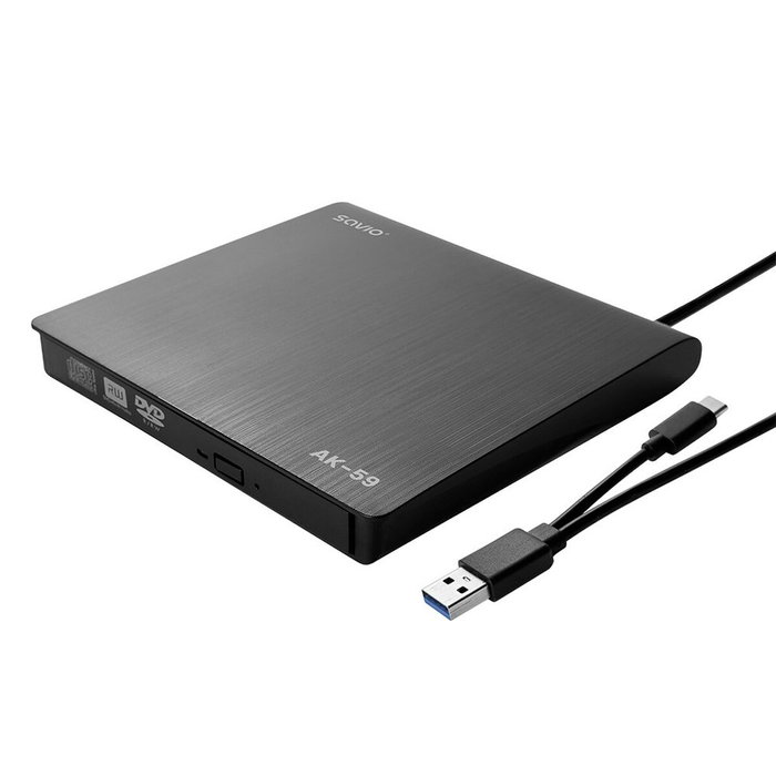 SAVIO Unidad de DVD externa AK-59, Negro, USB A