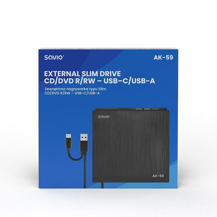 SAVIO Unidad de DVD externa AK-59, Negro, USB A