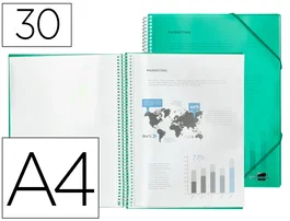 Liderpapel Carpeta escaparate con espiral verde con 30 fundas DIN A4