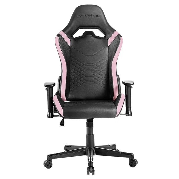 Mars Gaming Silla Gaming MGC-PRO Ergonómica con Cuero PU, Reclinable 135°, Brazos 2D, Cojines Lumbar y Cervical Soft-Touch, Base Acero - Negro con Rosa