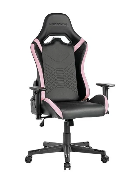 Mars Gaming Silla Gaming MGC-PRO Ergonómica con Cuero PU, Reclinable 135°, Brazos 2D, Cojines Lumbar y Cervical Soft-Touch, Base Acero - Negro con Rosa