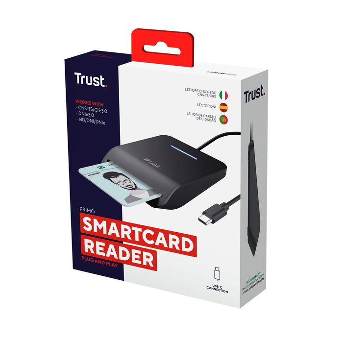 Trust Primo Lector de Tarjetas Inteligentes y DNI USB Tipo C Negro