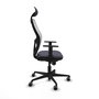 Silla de oficina Jorquera con mecanismo Sincro tapizada con Tela color Gris oscuro y malla color Blanco. Equipada con lumbar 1D, Brazos 1D, Cabecero Fijo y Ruedas 65 mm parqué