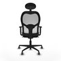 Silla de oficina Jorquera con mecanismo Sincro tapizada con Tela color Gris oscuro y malla color Blanco. Equipada con lumbar 1D, Brazos 1D, Cabecero Fijo y Ruedas 65 mm parqué