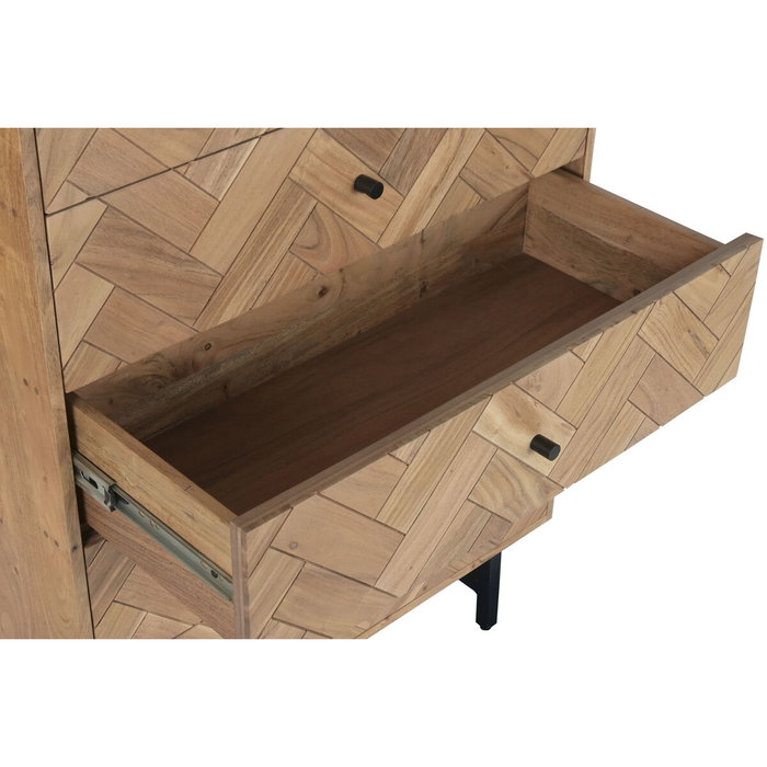 DKD Home Decor Chifonier Moderno Marron Claro 5 Cajones Acacia y Metal 80 x 40 x 115 cm